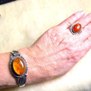 Amber/ sterling bracelet/ ring set.